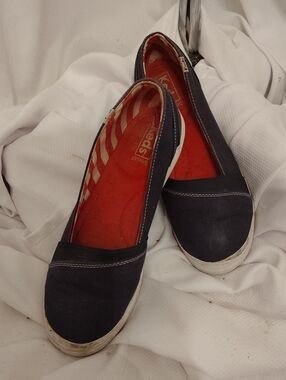 Keds Navy Canvas Slip-On Flats with Red Insole